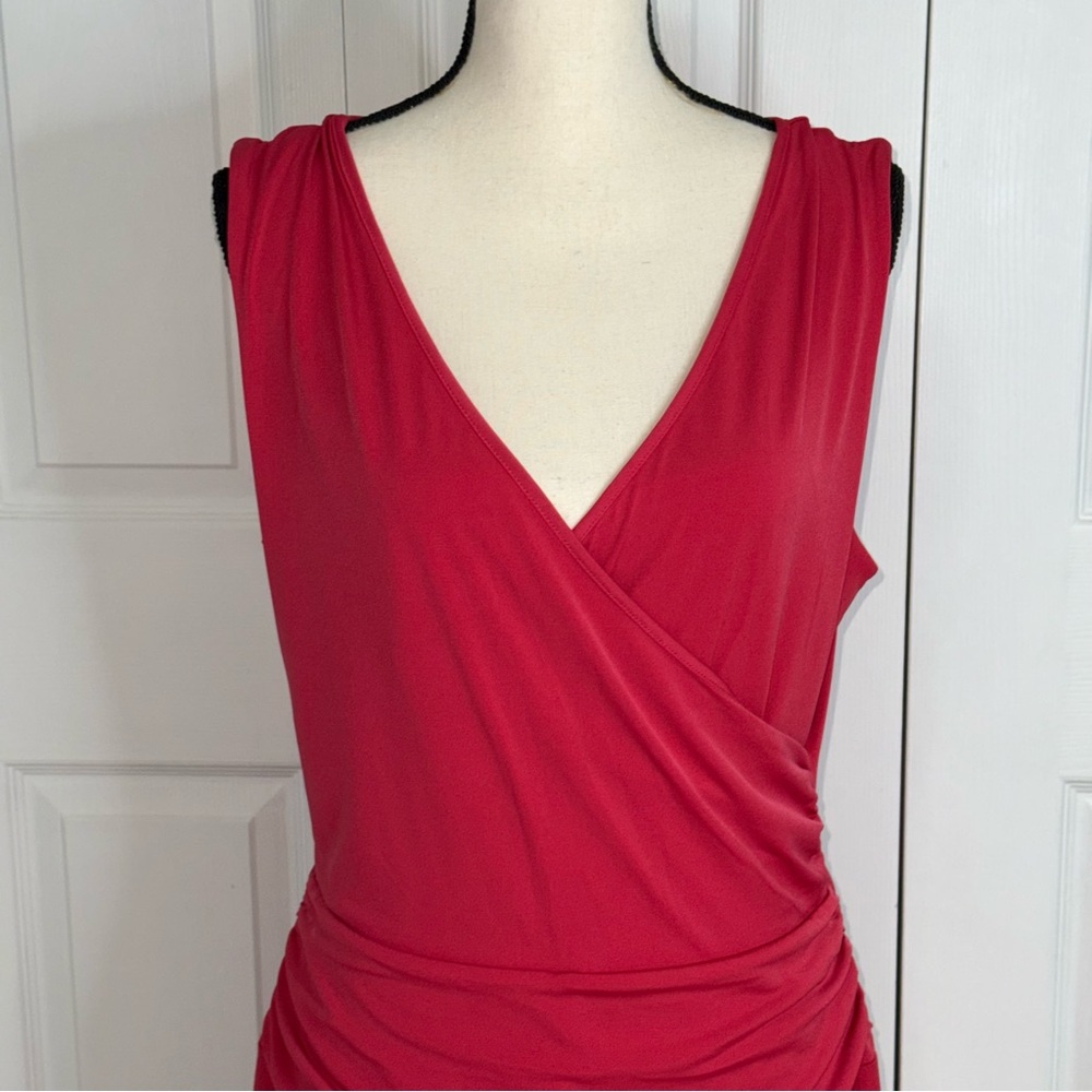 Talbots women’s size 14 Coral Sleeveless V Neck flattering Slinky Midi Dress - Picture 3 of 9